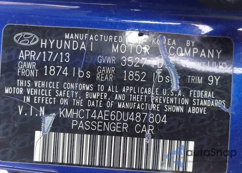 2013 Hyundai Accent Gls z USA, uszkodzony, nr VIN KMHCT4AE6DU487804